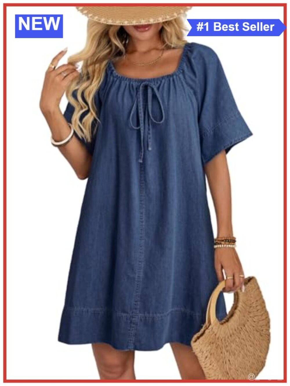 Dokotoo Denim Dress Lightweight Flowy Tie Knot Cotton Jean Dress